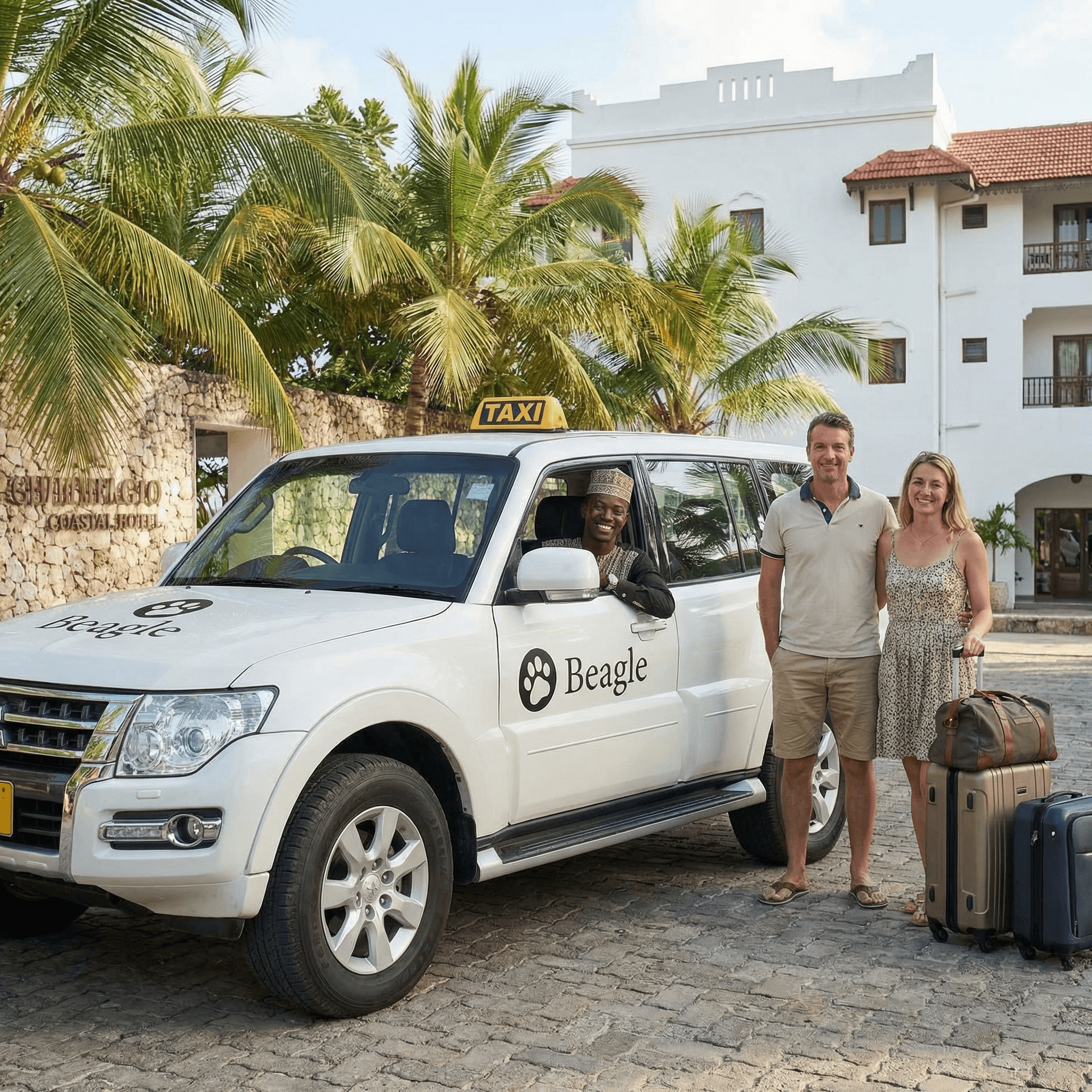 Tourists with their Beagle driver in Zanzibar